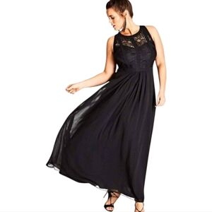 City chic Black Lace Panelled Bodice Formal Maxi Dress size S plus 16 new!!!‎